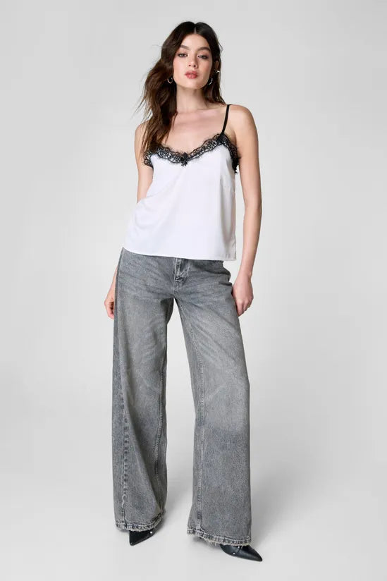 Lace Trim Satin Cami Top