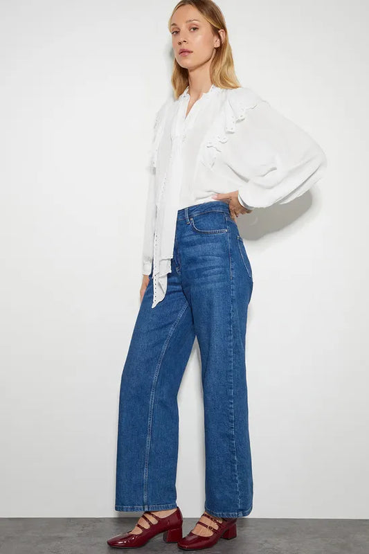 Cassie Broderie Frill Tie-Neck Blouse Ivory