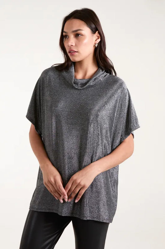 Roll Neck Oversized Metallic Top