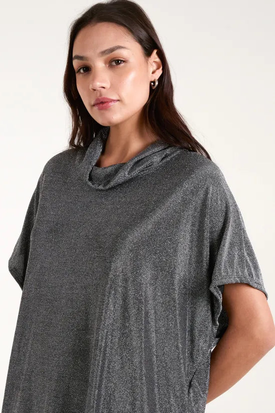 Roll Neck Oversized Metallic Top