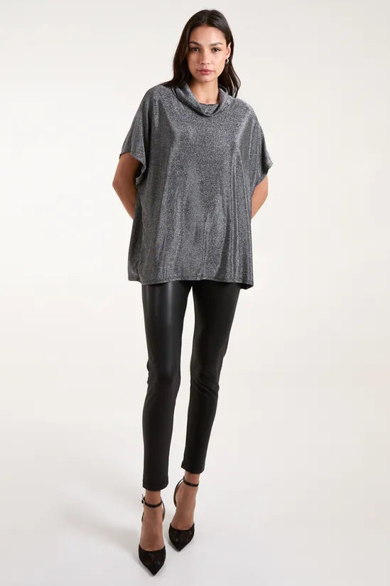 Roll Neck Oversized Metallic Top