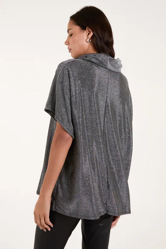 Roll Neck Oversized Metallic Top